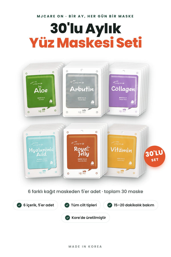 Mjcare 30'lu Aylık Yüz Maskesi Bakım Seti - 6 Çeşit Kağıt Maske (6x5)