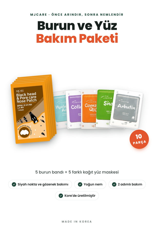 Mjcare Burun ve Yüz Bakım Paketi - 5'li Siyah Nokta Burun Bandı + 5'li Karışık Yüz Maskesi