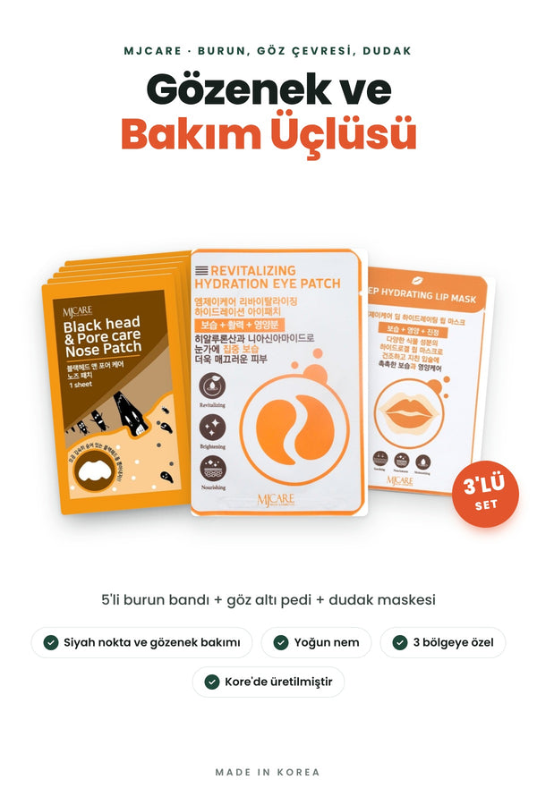 Mjcare Gözenek ve Bakım Üçlüsü - 5'li Burun Bandı + Göz Altı Pedi + Dudak Maskesi