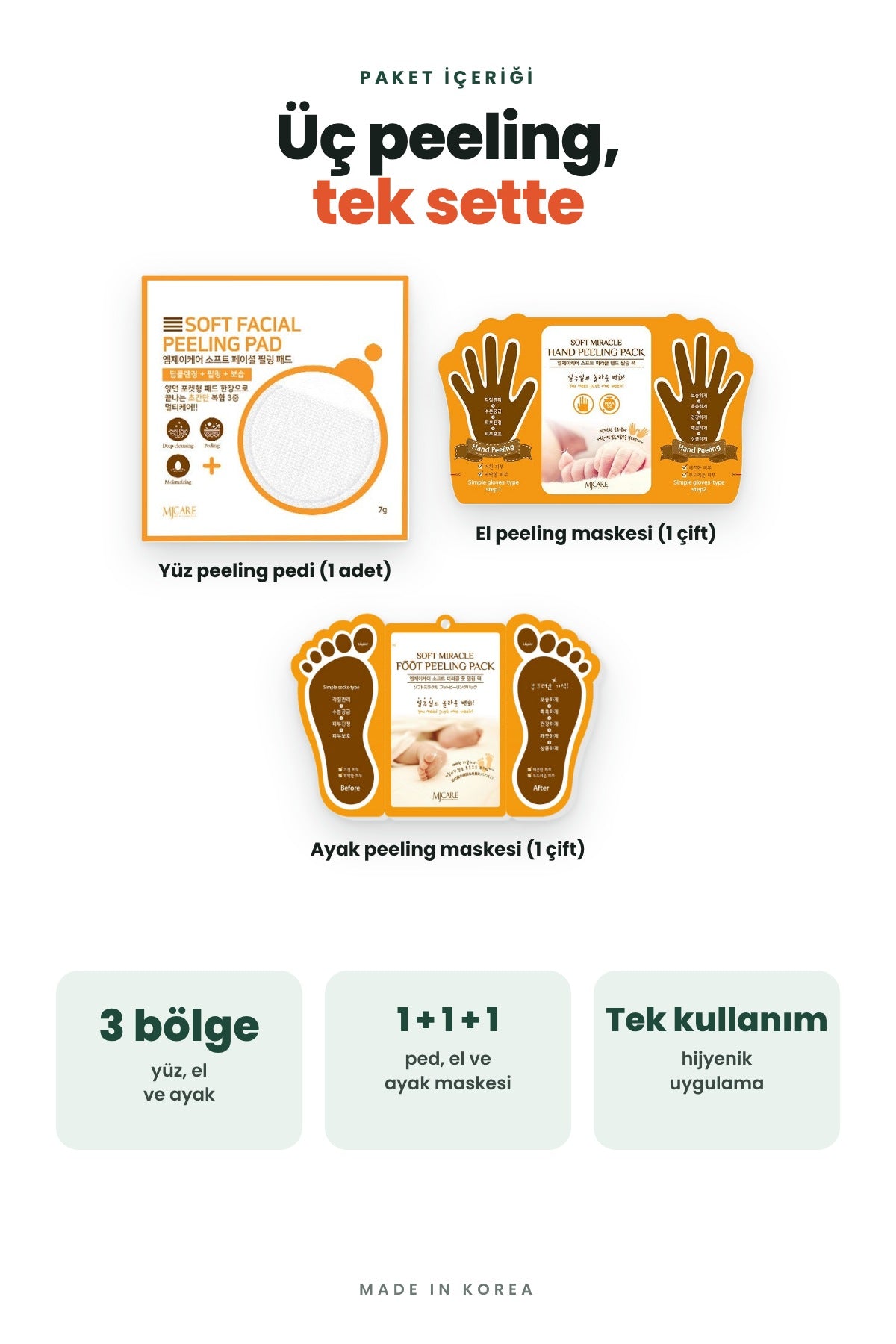 Mjcare Peeling Üçlüsü - Yüz Peeling Pedi + Soyulan El Peeling Maskesi + Soyulan Ayak Peeling Maskesi 5