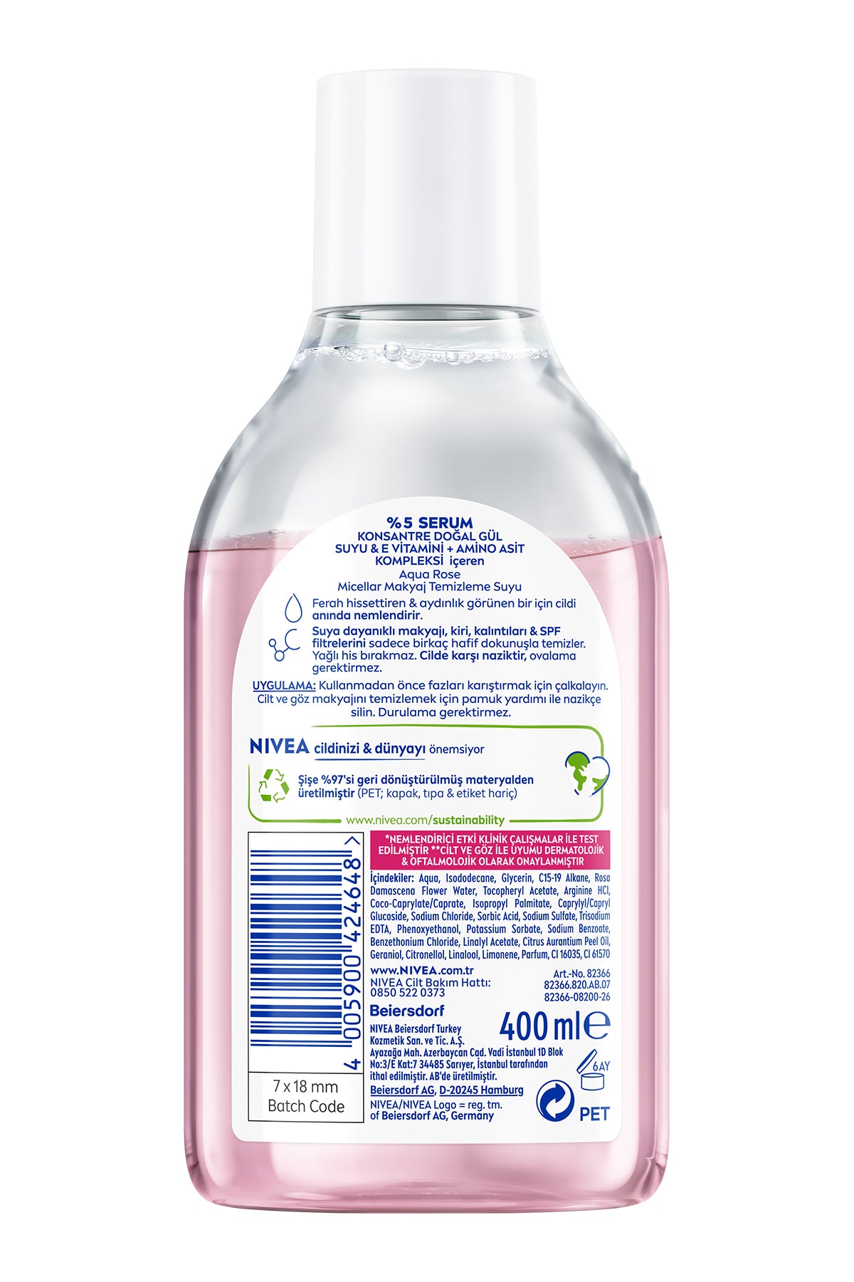 Aqua Rose Gül Suyu İçeren Çift Fazlı Micellar Makyaj Temizleme Suyu 400ml,Yüz Göz Dudak, Aydınlatıcı 7
