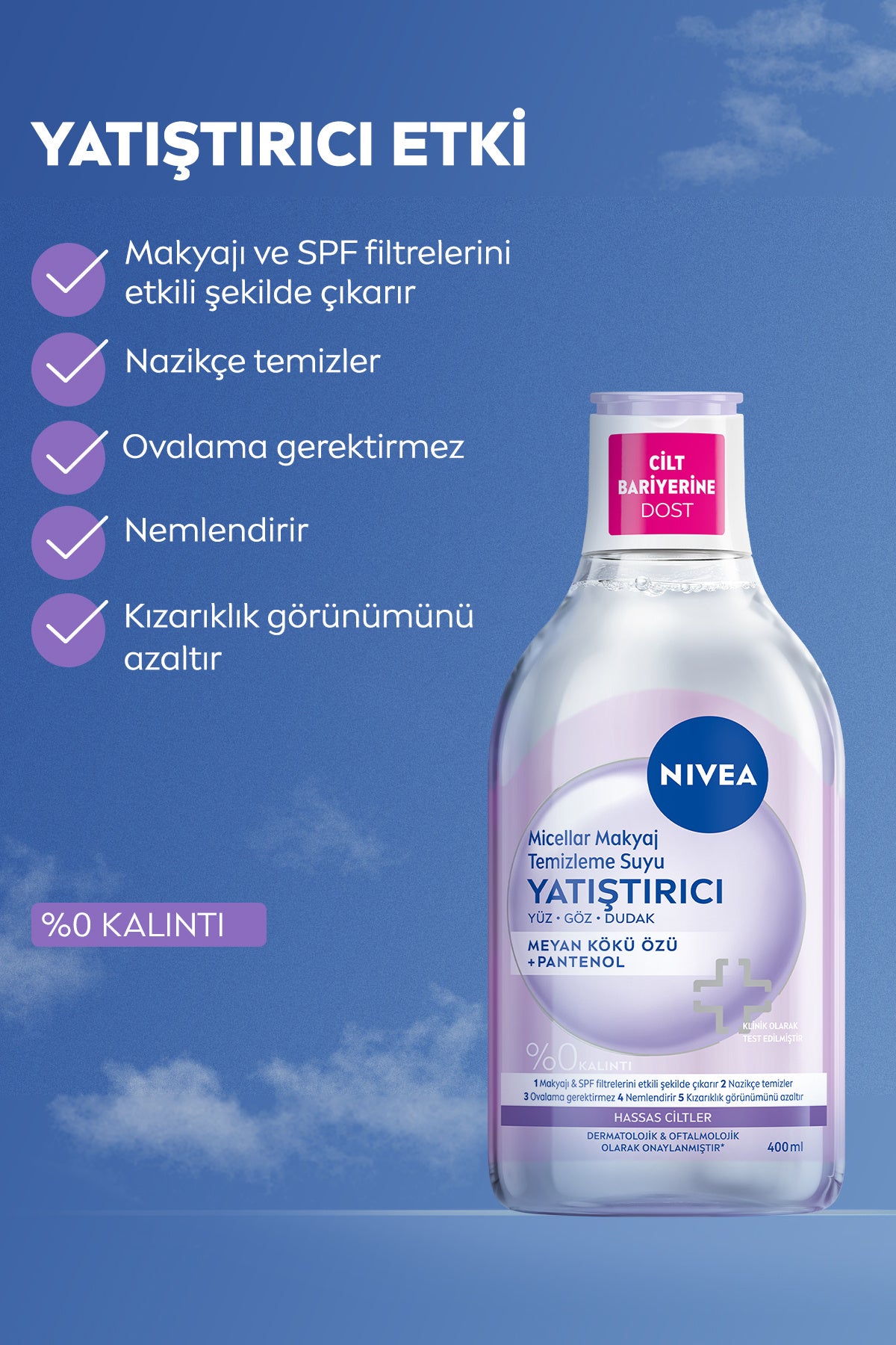 Yatıştırıcı Micellar Makyaj Temizleme Suyu 400ml, Yüz Göz ve Dudak, Kızarıklık Karşıtı, Hassas Cilt 3