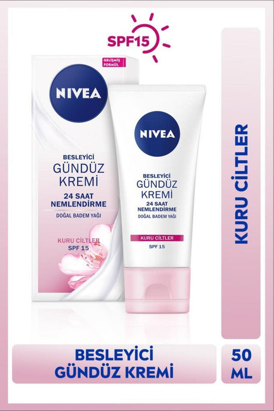 SPF15 Besleyici Gündüz Yüz Bakım Kremi 50ml, Kuru Ciltler, 24 Saat Nemlendirici, Badem Yağı