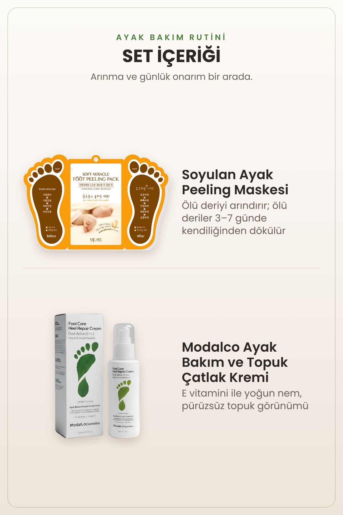 Ayak Bakım Rutini Seti - Soyulan Ayak Peeling Maskesi + Modalco Topuk Çatlak Kremi 2