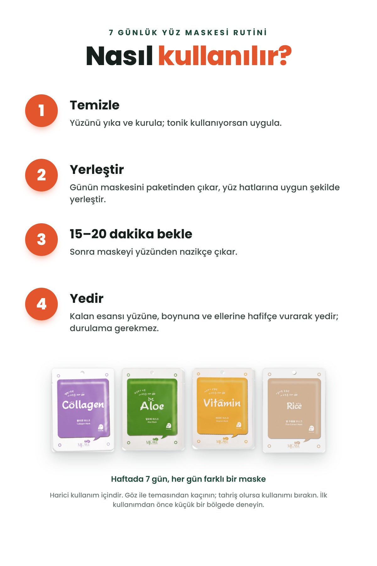 Mjcare 7 Günlük Yüz Maskesi Rutini - Her Güne Farklı 7'li Maske Seti 4