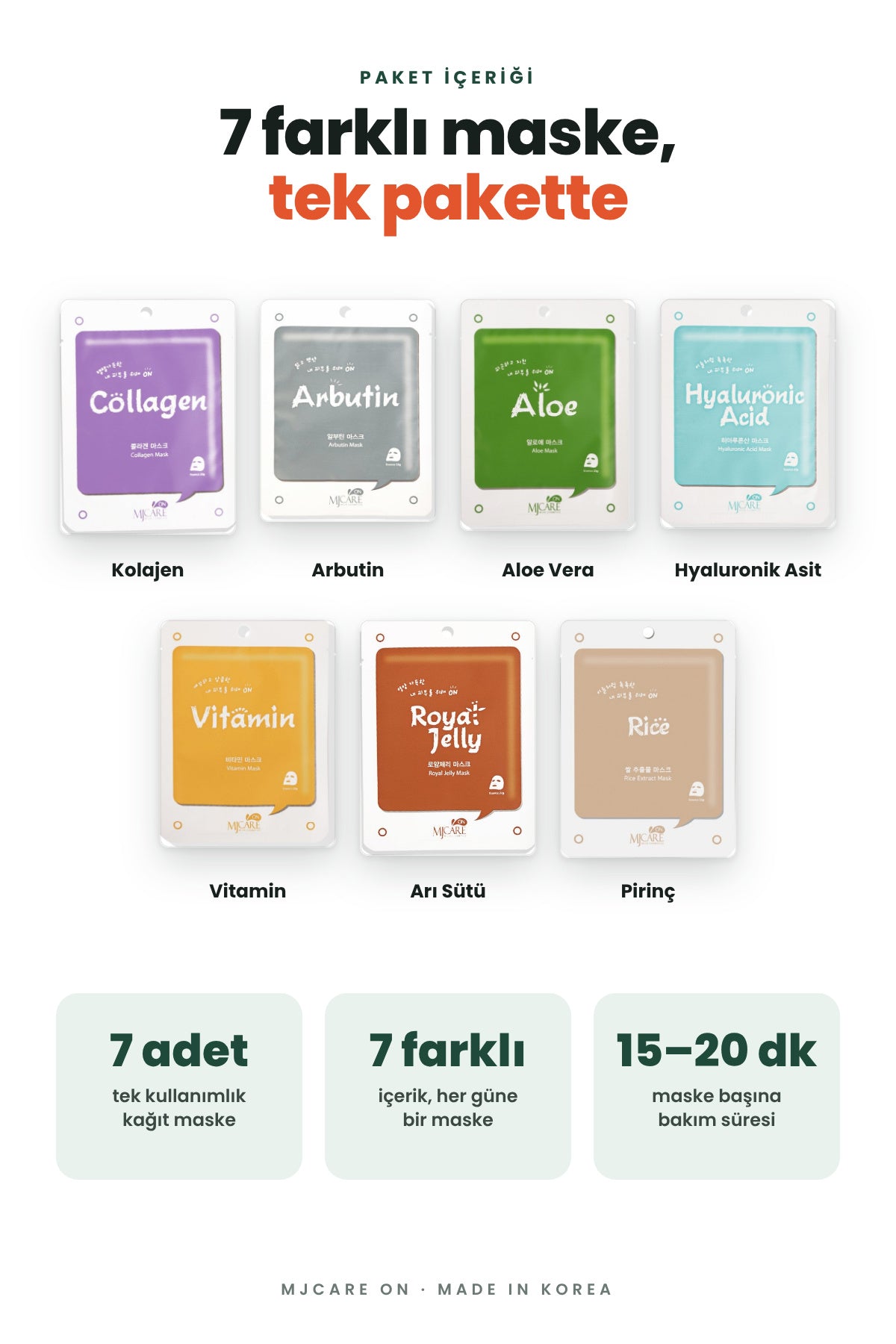 Mjcare 7 Günlük Yüz Maskesi Rutini - Her Güne Farklı 7'li Maske Seti 5