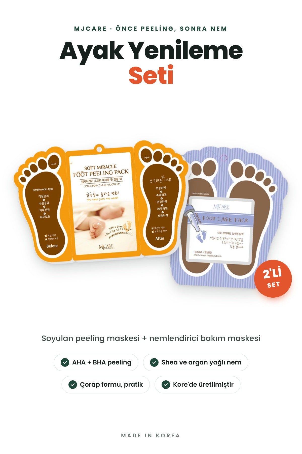 Mjcare Ayak Yenileme Seti - Soyulan Ayak Peeling Maskesi + Nemlendirici Çorap Tipi Ayak Bakım Maskesi