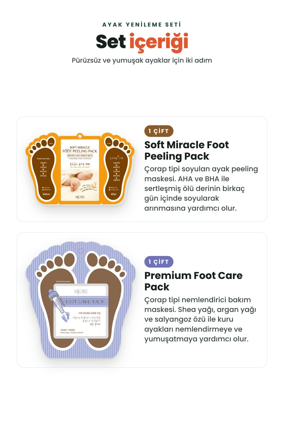 Mjcare Ayak Yenileme Seti - Soyulan Ayak Peeling Maskesi + Nemlendirici Çorap Tipi Ayak Bakım Maskesi 2