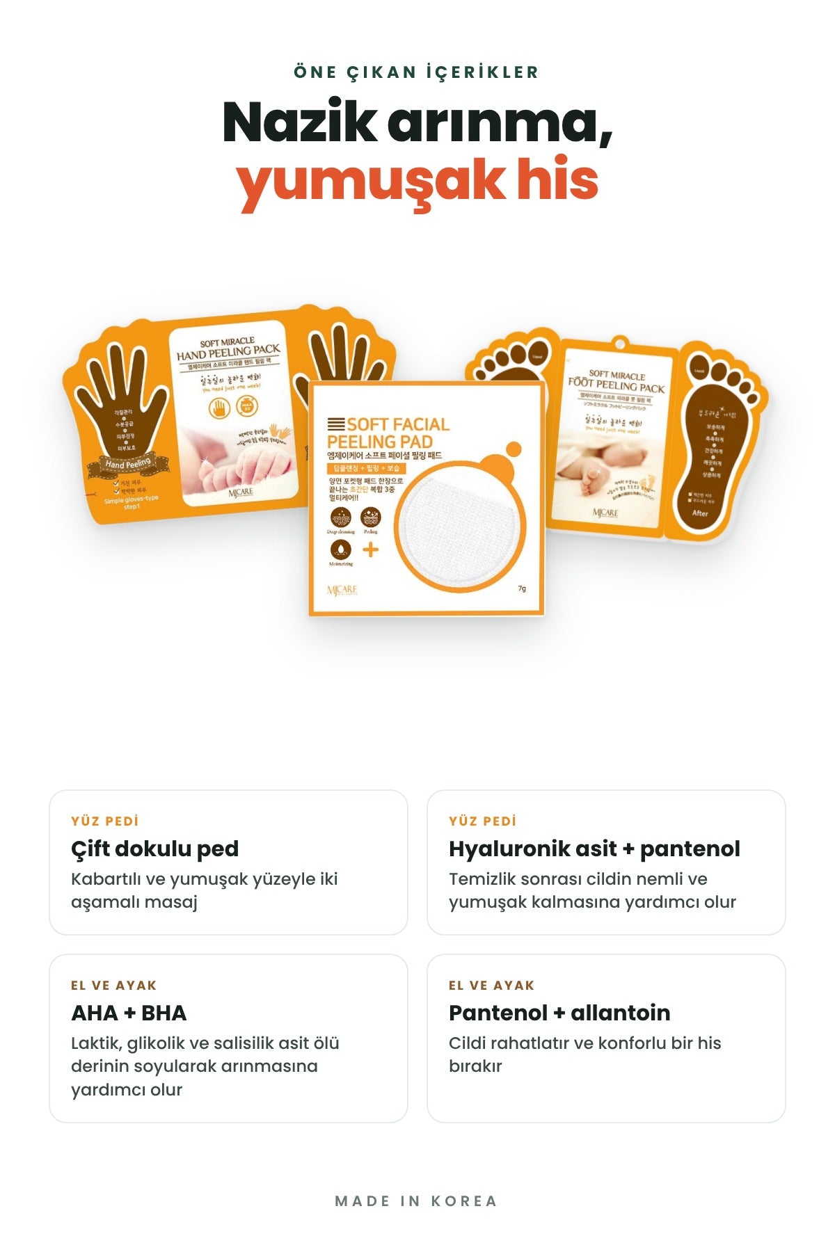 Mjcare Peeling Üçlüsü - Yüz Peeling Pedi + Soyulan El Peeling Maskesi + Soyulan Ayak Peeling Maskesi 3