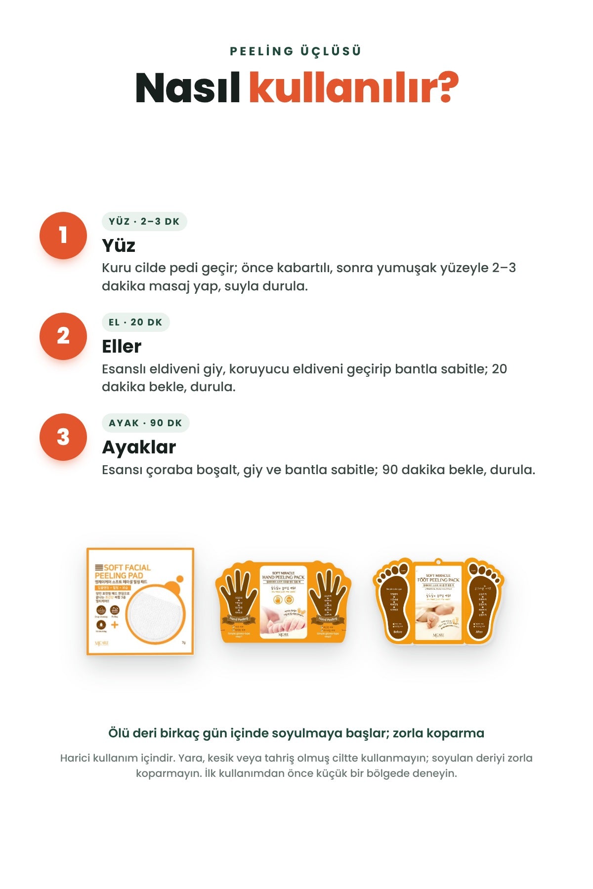 Mjcare Peeling Üçlüsü - Yüz Peeling Pedi + Soyulan El Peeling Maskesi + Soyulan Ayak Peeling Maskesi 4