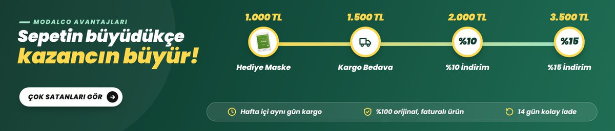 Sepetin büyüdükçe kazancın büyür - 1.000 TL hediye maske, 1.500 TL kargo bedava, 2.000 TL'ye %10, 3.500 TL'ye %15 indirim