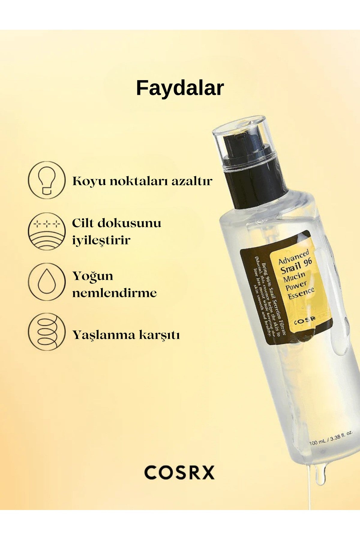 Advanced Snail 96 Mucin Power Essence 100ml - Salyangoz Özlü Nemlendirici ve Besleyici Esans