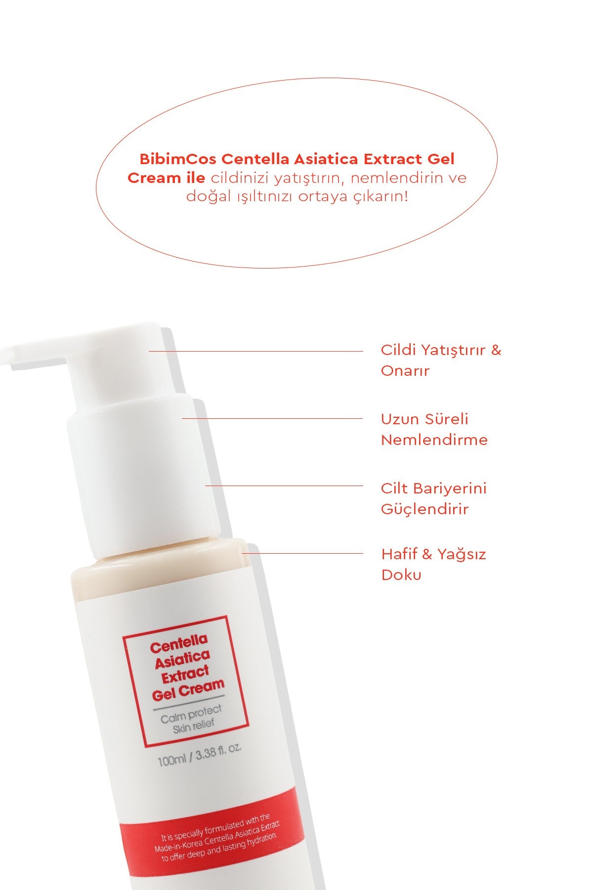 Centella Asiatica Extract Gel Cream 100ml - Cilt Yatıştırıcı ve Nemlendirici Jel Krem