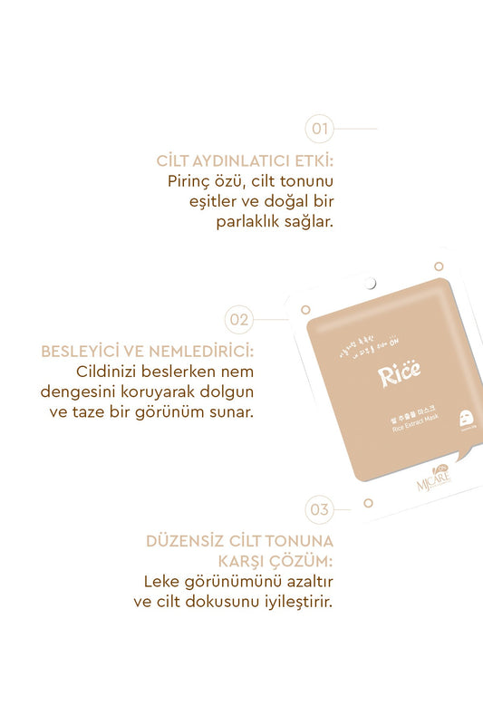 MJCare On Rice Extract Mask pirinç özlü yüz maskesi 5'li – detay 1