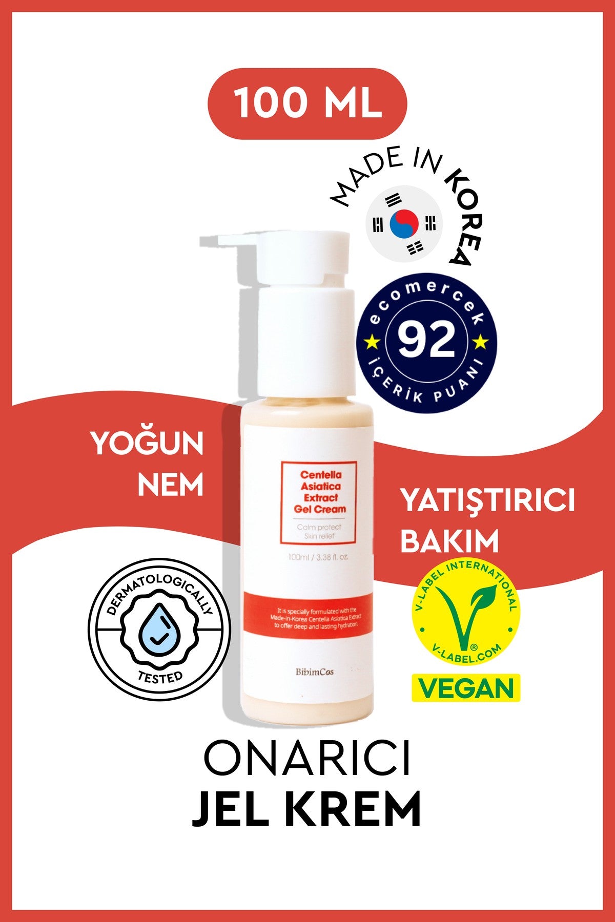 Centella Asiatica Extract Gel Cream 100ml - Cilt Yatıştırıcı ve Nemlendirici Jel Krem